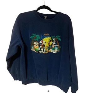 Rare Vintage 90s Warner Bros Looney Tunes Hawaii Embroidered Crewneck Sweatshirt